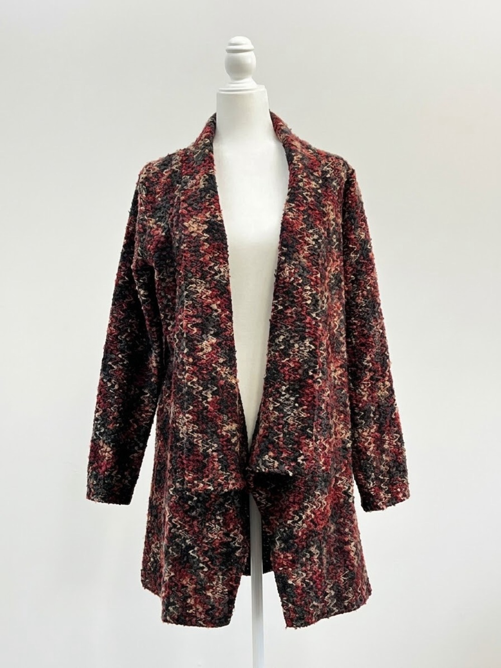 Dorin Frankfurt Women Multicolor Open Front Mid-Length Coatigan Long Sleeve Sz 1